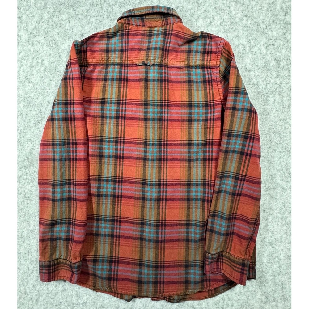 Roots Flannel Shirt Mens Medium Orange Plaid Button Up Long Sleeve Cotton Casual